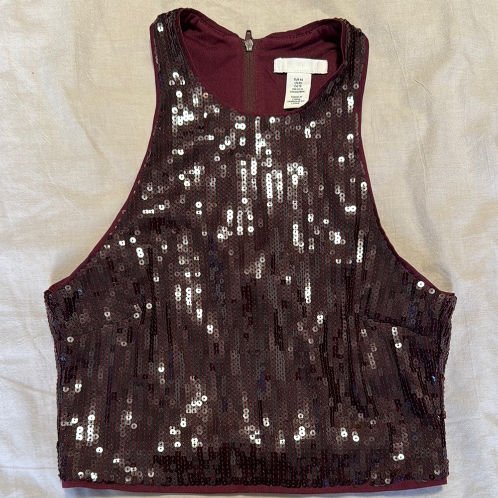 Sequin Sleeveless Top - Burgundy